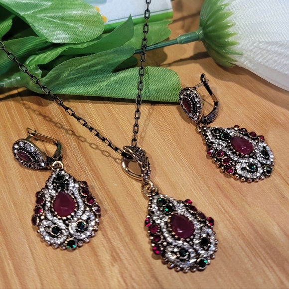 Turkish Vintage Looking Jewelry Set forWomen,NEW,2pcAntique,Wedding,HandmadeGift - Picture 3 of 5